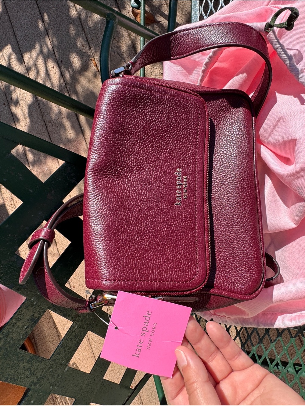 kate spade Pebbled Leather Crossbody Bag in Burgundy